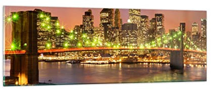 Panorama Bilder auf Glas New York Brücke Glasbild 90x30cm Wandbilder Dekoration Wohnzimmer Schlafzimmer Küche Klein Wanddeko Bild im Glas Wand Kunstdruck Art Modern Wall Decor Glasdruck GAB90x30-3517