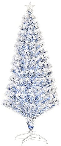 HOMCOM 5FT Artificial Fibre Optic Christmas Tree Seasonal Decoration w/LED Lights Pre-Lit Easy Store White Blue