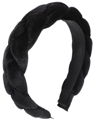 Geflochtenes Kopfband, Satin, Zopf, Stirnband, Vintage-Stil, gepolstert, Haar-Accessoires für Frauen (schwarz)