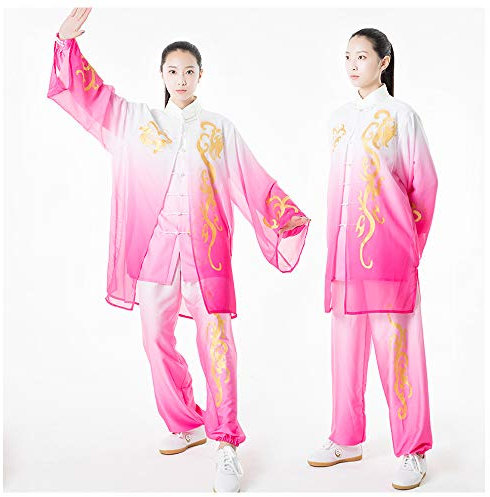 JTKDL Tai Chi Bekleidung Frühling Und Herbst 3 Sätze Trainingsbekleidung Kampfsportbekleidung Für Damen Und Herren Performance-Wettkampfbekleidung,Pink-M
