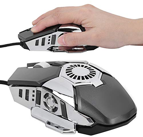 VBESTLIFE Computermaus, RGB-Gaming 6-Tasten Wired Gamer-Mäuse mit Metall-3D-Antirutschwalzen für Laptop-Desktop-PC mit Lüfter für Verschiedene große Online-Spiele(Grau)