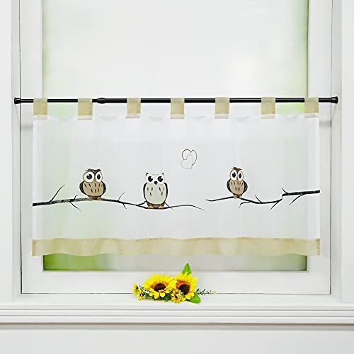 Joyswahl Voile Scheibengardine Bistrogardine mit Schlaufen »Grete« mit Eulen Muster Transparente Gardine Stores HxB 45x120cm, Sand 1er Pack