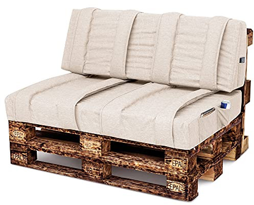 Spatium Palettenkissen Set abnehmbar Bezug wasserdicht Kaltschaum Palettenauflage Palettenpolster Palettenmöbel (Beige Sitzkissen 120x80x15)