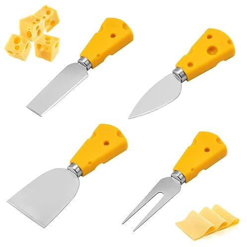 Sinzau 4-Piece Stainless Steel Cheese Knife Set - Slicer & Cutter for Cake, Fruit & More