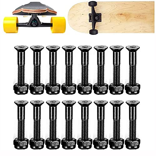 ANCLLO Lot de 16 vis de rechange pour skateboard et longboard Noir 25 mm