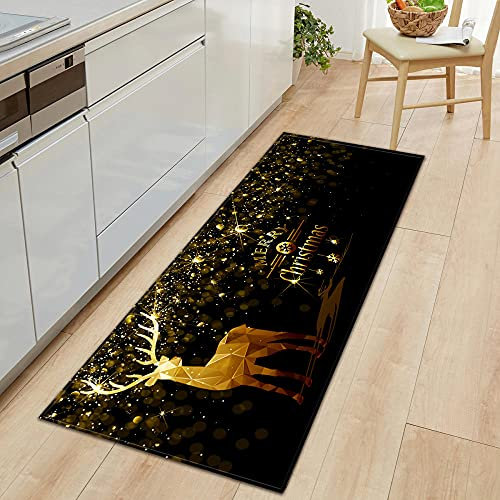 ANGANGAN Weihnachten Teppichläufer Küchenläufer Bereich Teppich Teppichbodenmatte für den Heimbereich Bodenmatte für Wohnzimmer Badezimmer Dekoration Teppich Anti-Rutsch Goldener Hirsch 60X180CM