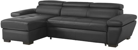 Vente-unique - Canapé d'angle Gauche Convertible en Cuir Gris Anthracite JONOVA