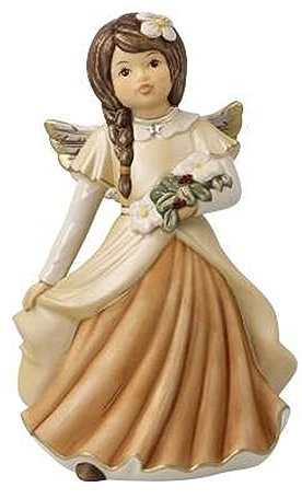 Goebel X-Mas Engels-Figur Weihnachtsblütenzauber aus Steingut Mehrfarbig, Maße: 10cm x 8,5cm x 15,5cm, 41-646-07-1, Champagner