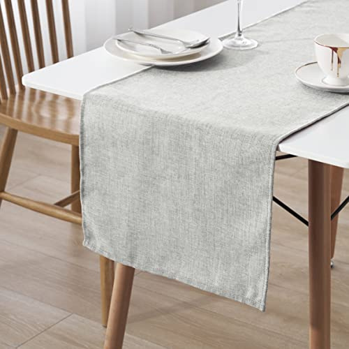 Decomira Tischläufer wasserabweisend Leinen-Optik - Fleckschutz, abwaschbar - Als Garten-Tischdecke Outdoor für Esstisch - Grau - 40x260 cm