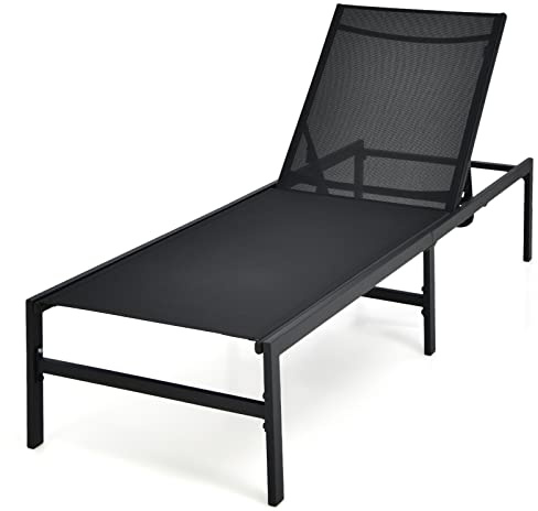 COSTWAY Sonnenliege, Liegestuhl mit 6-stufig Verstellbarer Rückenlehne, Atmungsaktiver Stoff, Gartenliege für Poolbereich, Strand, Terrasse (Schwarz)