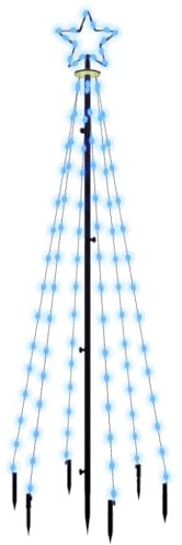 vidaXL LED Weihnachtsbaum mit Erdnägeln Lichterbaum Weihnachtsdeko Stern Beleuchtung Außen Beleuchtet Lichterkette Blau 108 LEDs 180cm