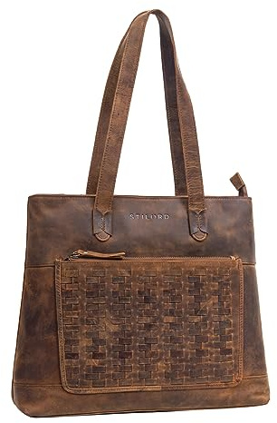 STILORD Theresa Shopper Damen Groß Leder Geflochten Schultertasche Vintage Handtasche Echtleder Handtasche Damen Laptop Tasche Farbe:vinto - braun