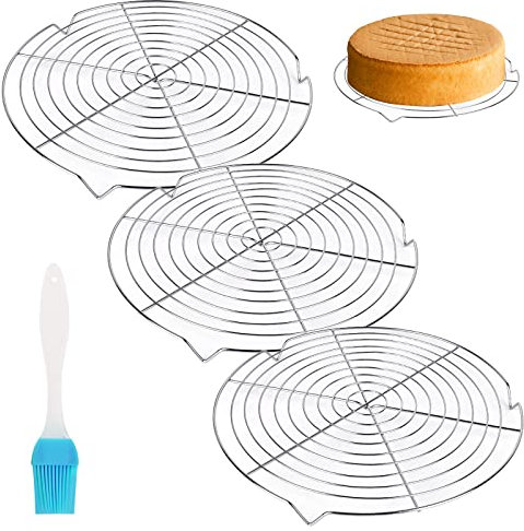 Griglia di raffreddamento per torte, 32,5 cm, griglia di raffreddamento per torte, in acciaio inox, per raffreddare in modo uniforme e veloce, griglia per torte con spazzola in silicone per arrosti,