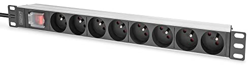 DIGITUS 19 Zoll Steckdosenleiste – 8 CEE 7/5 Steckdosen – Schutzschalter | französische Version – 16A – 4000W – Für 19 Zoll Netzwerk- und Serverschränke