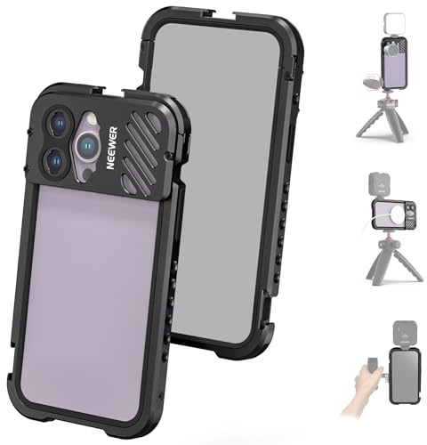 NEEWER Jaula Vídeo Rig Cage para iPhone 14 Pro MAX con Zapata Fría, 1/4 Montura de Trípode, Estabilizador Aluminio para Teléfono Móvil Compatible con Moment Montura de Lente para Videografía, PA011
