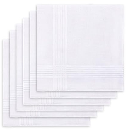 Ohuhu Handkerchief for Men, 6 Pack 100% Soft Cotton Handkerchiefs for Men - Mens Handkerchiefs White Hankies Pocket Square for Suit 16''x16''