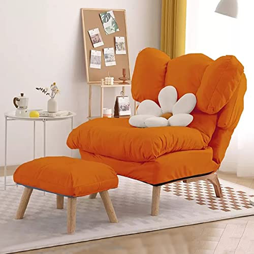 YCKEGEW Schlafsofa Stuhl, Weiches Kissen und Ottomane,relaxsessel mit liegefunktion,doppelt Verstellbarer Rückenlehne, Entspannungs-Rollstuhl für Wohnzimmer/Schlafzimmer (Color : Orange)