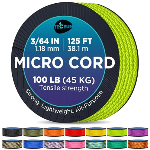 TECEUM Micro Paracord 1.18mm - Schwarz 38m - Schnur Seil Dünn Geflochten | 45 kg Tragkraft, reißfest, Handwerk, Armband, Hundehalsband, Schlüsselanhänger, Windspiele, Schmuck, DIY, Schwarz