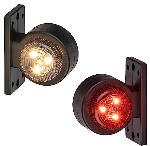 2x LED Positionsleuchte Set Rot Weiß 12-24 Volt E4-Prüfzeichen IP67 Schutzklasse mit Gummihalterung Begrenzungsleuchte und Schlusslicht passend für Anhänger, Wohnwagen, Transporter, LKW