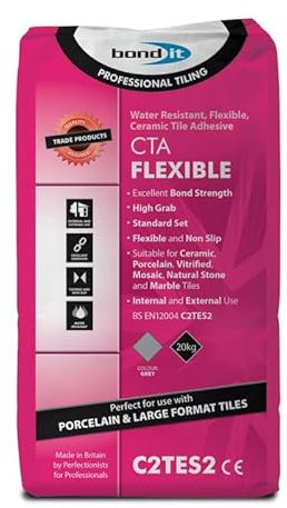 Bond It CTA Flexible Tile Adhesive Grey Cement Ceramic Floor Wall Non Slip 20kg 20 kilograms Paper Sacks Gray Powder Grey Powder Water Resistant Non‐slip