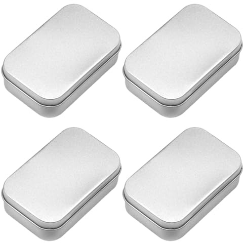 LMOGWL 4-Piece Iron Storage Box Set with Lids, Metal Mini Rectangular Boxes, Home Organisers, Suitable for Sweets and Small Items, Accessories, Rectangular One-Piece Design (Silver)