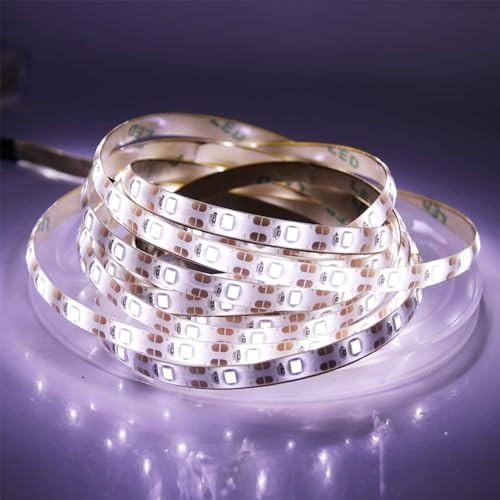 HEGEHE Tira LED 1M, 5V SMD3528 60LEDs/m 6000K, Blanco Frío, Flexible, 3M autoadhesiva, Tira de LED con caja de pilas para salón, escaleras, dormitorio, cocina iluminación decorativa (1m, Blanco Frío)