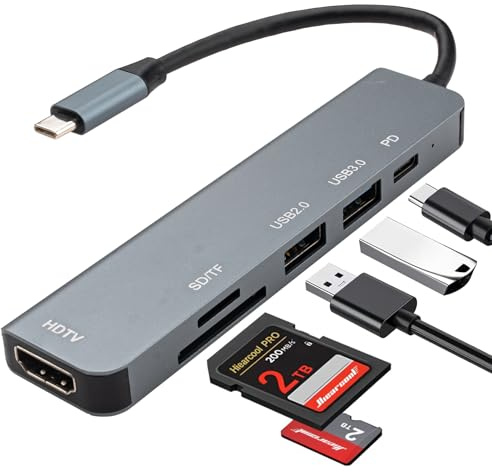 Leehitech Hub USB C 6 en 1, Hub Multipuerto USB C, Adaptador Divisor con 4K HDTV, USB 3.0, USB 2.0, PD 100W, SD, TF, para Chromebook M3, MacBook Air 2018/2019/2020, Galaxy S21/ 21+