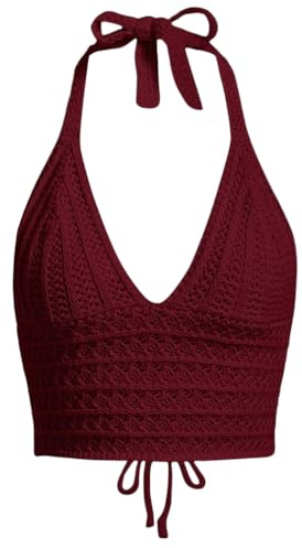 Naileksi Top da Donna con Lacci Senza Schiena, all'Uncinetto, Crop Top Y2k, Slim Fit, Senza Maniche, Scollo a V, Retro con Lacci, Canotta, Rosso, M