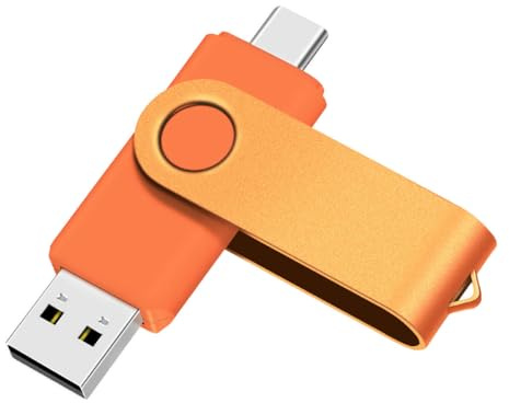 Yaxiny USB C Flash Drive 64GB 1 Stück, OTG USB C Pen Drive, USB 3.0 und USB C Flash Drive, Typ C Speicherstick für USB A+USB C Android Smartphone Metall Orange