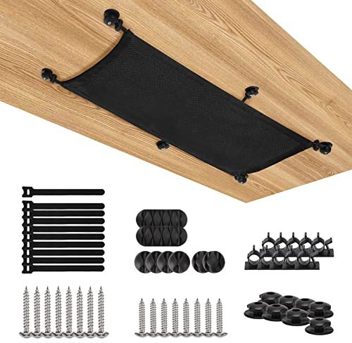 WurdeWindig Bureau en Filet de Câbles pour Organisation des Câbles Flexibles Noir, 95 x 24 cm