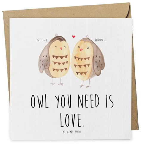 Mr. & Mrs. Panda Deluxe Karte Eulen Liebe - Geschenk, anlasskarte, glücklich, Klappkarte, doppelkarte, Eule, Liebesspruch, faltkarte, Wortspiel, Glückwunschkarte, Grußkarte