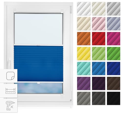 Estika Plissee zum Kleben 35 cm x 80 cm - Blau - Plissee ohne Bohren, selbstklebendes Rollo für Fenster, Jalousie für innen, Fensterplissee