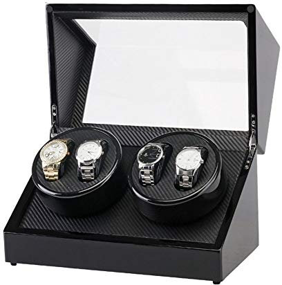 LVUNZJCA Uhrenbox Winding Uhrenbox Elektro Shaker schwarz lackiert Double Head 4 Carbon-Faser-Motor Box Selbst für Damen und Herren