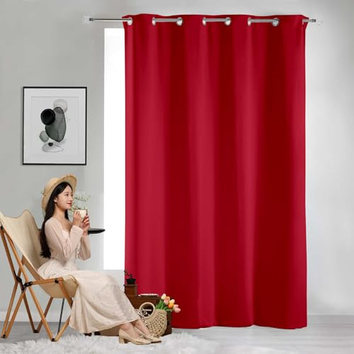 GAIFNAG Verdunklungsvorhänge Kurz Ösenvorhang 200 x 160 cm Wärmeisolierend, Vielen Farben Und Ausführungen Gardinen Kurz Vorhang Stores Gardine für Hochzeit Fenster Wohnzimmer, Rot