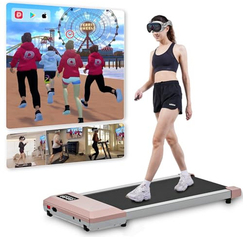 DeerRun Raceable Walking Pad, Laufband für Zuhause MAX 136kg, APP Steuerung Laufband Schreibtisch mit KI-Begleitung, Multiplayer-Rennfunktion Laufbänder