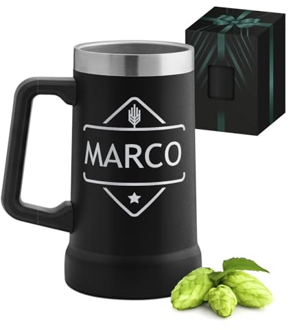 Maverton Boccale birra termico per campeggio 700ml, Tazza personalizzata | Da camping in acciaio inox, Bicchiere termico nero, Idee regalo uomo compleanno, Regali uomo, Campeggio accessori utili