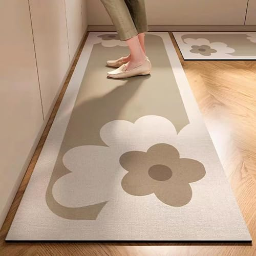 ARBOEE Alfombra Cocina Lavable Antideslizante, Alfombra de Cocina, Alfombra atrapa la Suciedad, Cocina y Comedor, Alfombra de Cocina Lavable de Secado rápido(Flower,60X90cm)