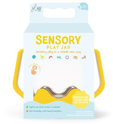 Glo Pals, Tarro para rellenos sensoriales, juego para niños a partir de 18 meses, ayuda al desarrollo sensorial y cognitivo, amarillo, 10 x 8 cm