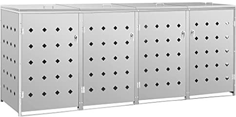 Hommdiy Mülltonnenbox für 4 Tonnen Mülltonnenbox Mülltonnenhaus 240 L Edelstahl