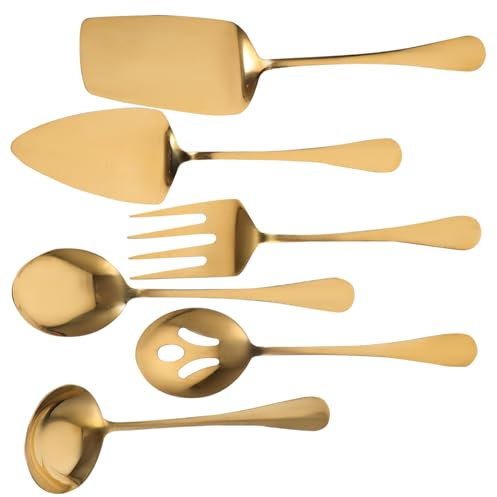 OKUMEYR Cubiertos De Acero Inoxidable Dorados Para Servir Kit Reutilizable De Utensilios De Cocina Con Cuchara Tenedor y Cuchillo Para Cenas Picnics y Eventos Especiales El Hogar