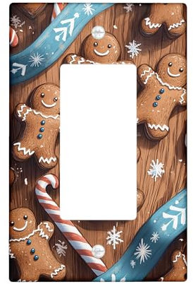 Placa de cubierta para interruptor de luz de pan de jengibre, galletas marrones festivas para invierno, decoración de pared de vacaciones para cocina, baño, balancín individual de tamaño estándar