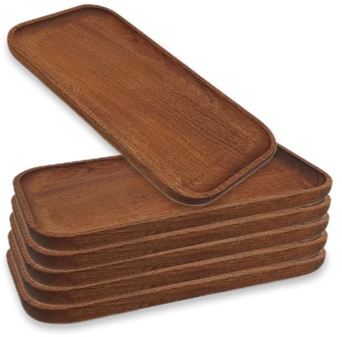 6Pack 10 x 5 Inches Serving Platter Tray, Tray Cheese Plate Rectangular Platter for Fruit, Appetizer, Bread,Rectangular Avoid Sliding and Spilling Food 6Acacia(10 * 5inch)