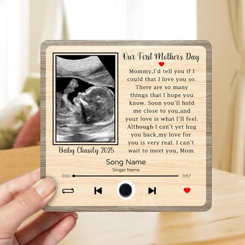 Personalisierter Ultraschall-Baby-Foto-Musik-Kühlschrankmagnet, individuelles Bild, Kühlschrankmagnet, erster Tag für neue Mutter und schwangere Frau, integrierter Musik-Player (A1)