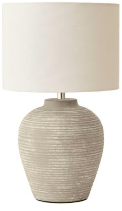 ValueLights | Reid Linen Drum Lamp Shade Stone Grey Ribbed Ceramic Small Table Lamp | Table Lamps, Home Décor & Improvement Essential