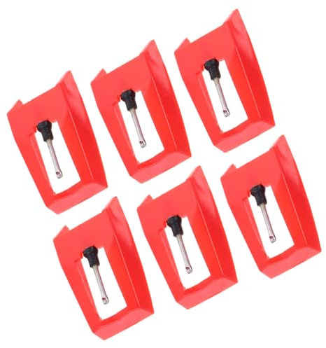 DIKACA 6 Stück Grammophon aufzeichnen Stylus-Nadel Drehscheibe Abspielgerät Die Nadelreiniger Ersatzstift Plattenspielernadel aus Kunststoff Stift ersetzen Stylus-Ersatznadel Plastik rot