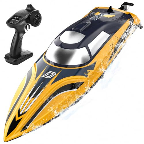 DEERC Barca telecomandata veloce da 14 pollici (35,6 cm) con luci LED, 30 + minuti, 20 + MPH, barca rapida, telecomandata, automatica, per piscina e lago, giocattolo acquatico per adulti e bambini