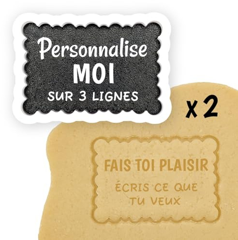 Emporte-pièce Personnalisable sur 3 lignes | Fabriqué en France | Style Petit Beurre | Biscuit Maison | Idée Cadeau | PACK Double Délices - 2 Personnalisations