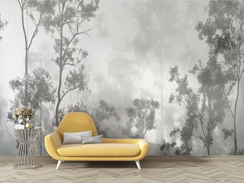 dyausi Papier Peint Forêt, Papier Peint Panoramique Brume Arbres Autocollant, Grand Poster Mural Décoration pour Salon, Chambre, 350x256cm - B91