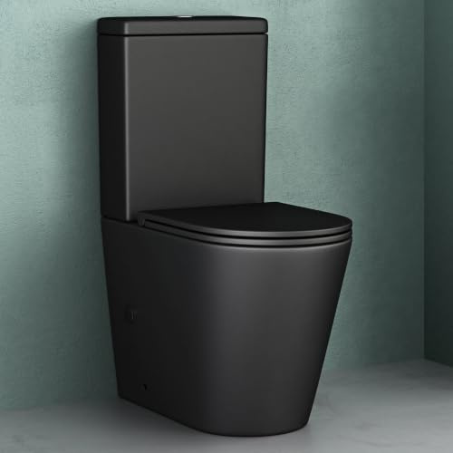 Mai & Mai Stand WC mit Spülkasten spülrandloses-WC bodenstehende-Toilette | aus Keramik, matt schwarz 36x63x82cm, mit Absenkautomatik inkl. Spülkasten, Stand108T
