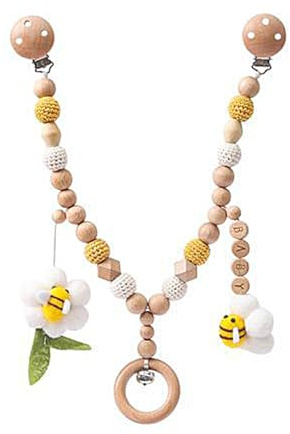 AQCQDQ Kinderwagen Spielzeug, Kinderwagenkette Holz Baby, Kinderwagen Anhänger, Baby Windspiele, Geschenk für Mädchen oder Jungen (Ketten)